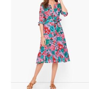 TALBOTS BELTED FLORAL COTTON SHIRTDRESS IN SKETCHED BLOOMS SIZE 20 PLUS PETITE